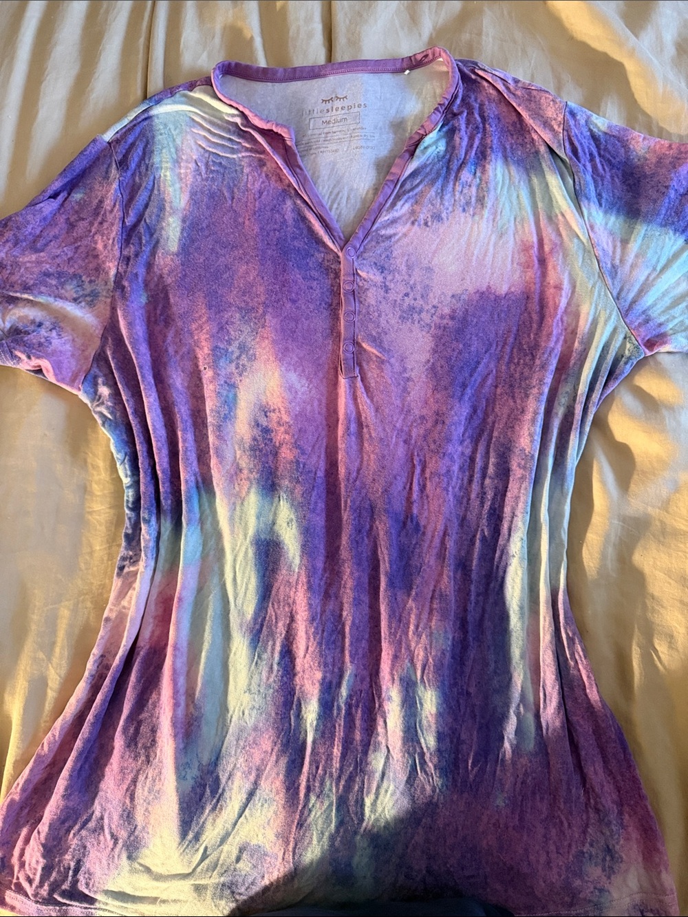 Little Sleepies Purple Tie-Dye Short Sleeve Henley Pajama Top